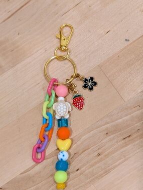 Colorful Bead & Charm Keychain – Gold Hardware
